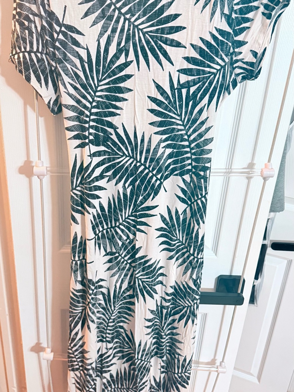 C&C California White Dress with Black and Gray Leaf Print